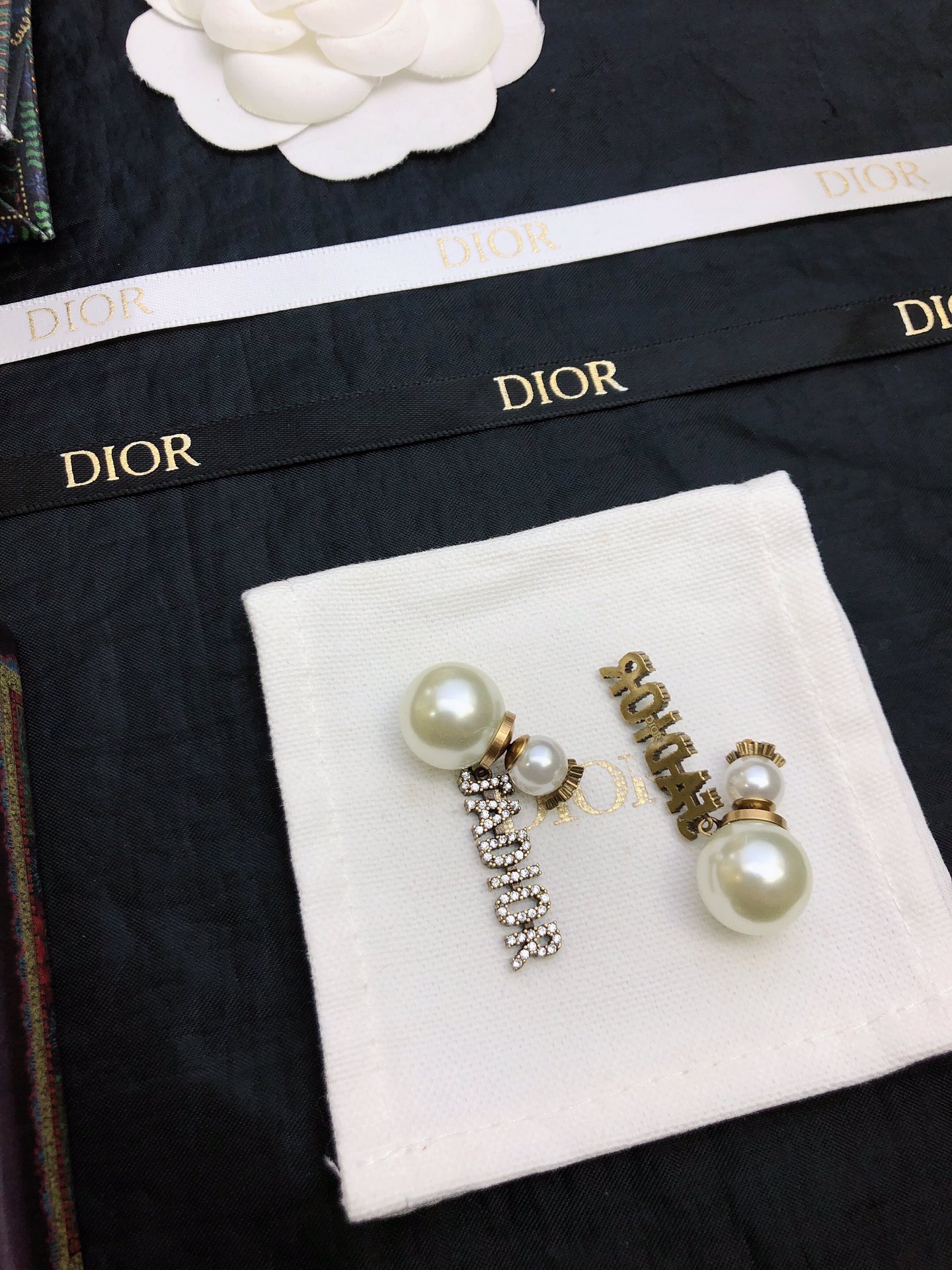 dior tribales silver pearl letter earrings