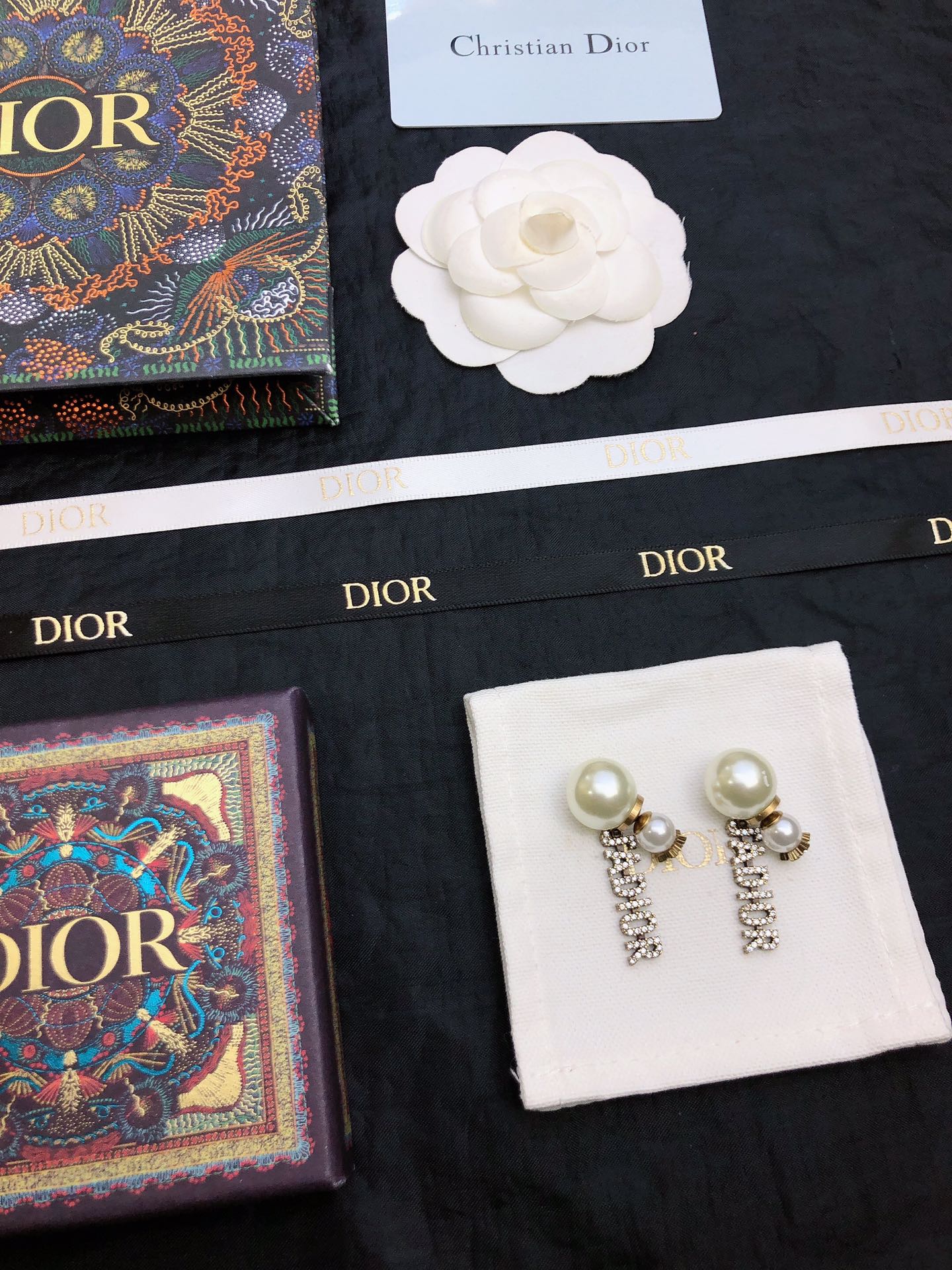 dior tribales silver pearl letter earrings