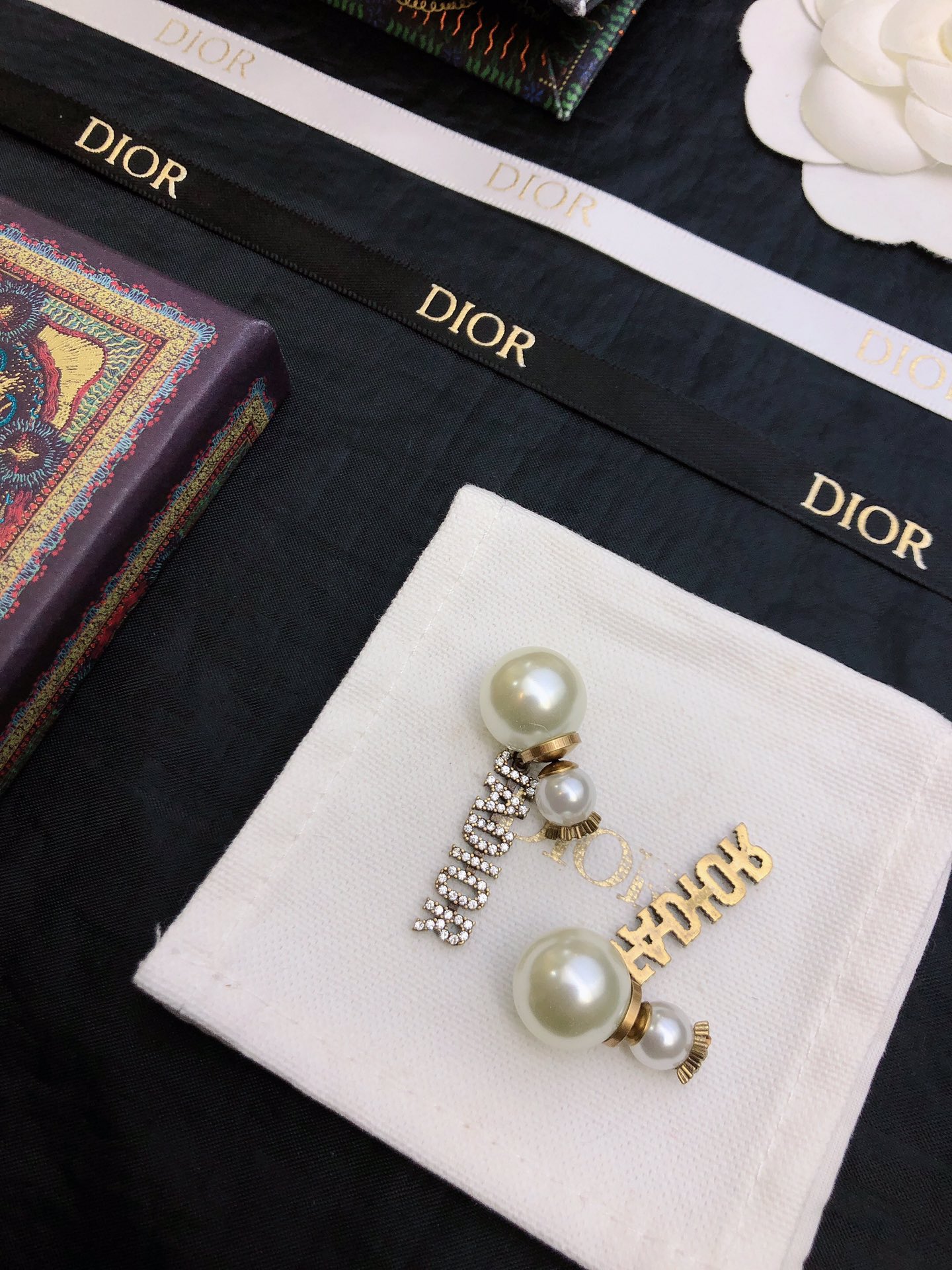 dior tribales silver pearl letter earrings