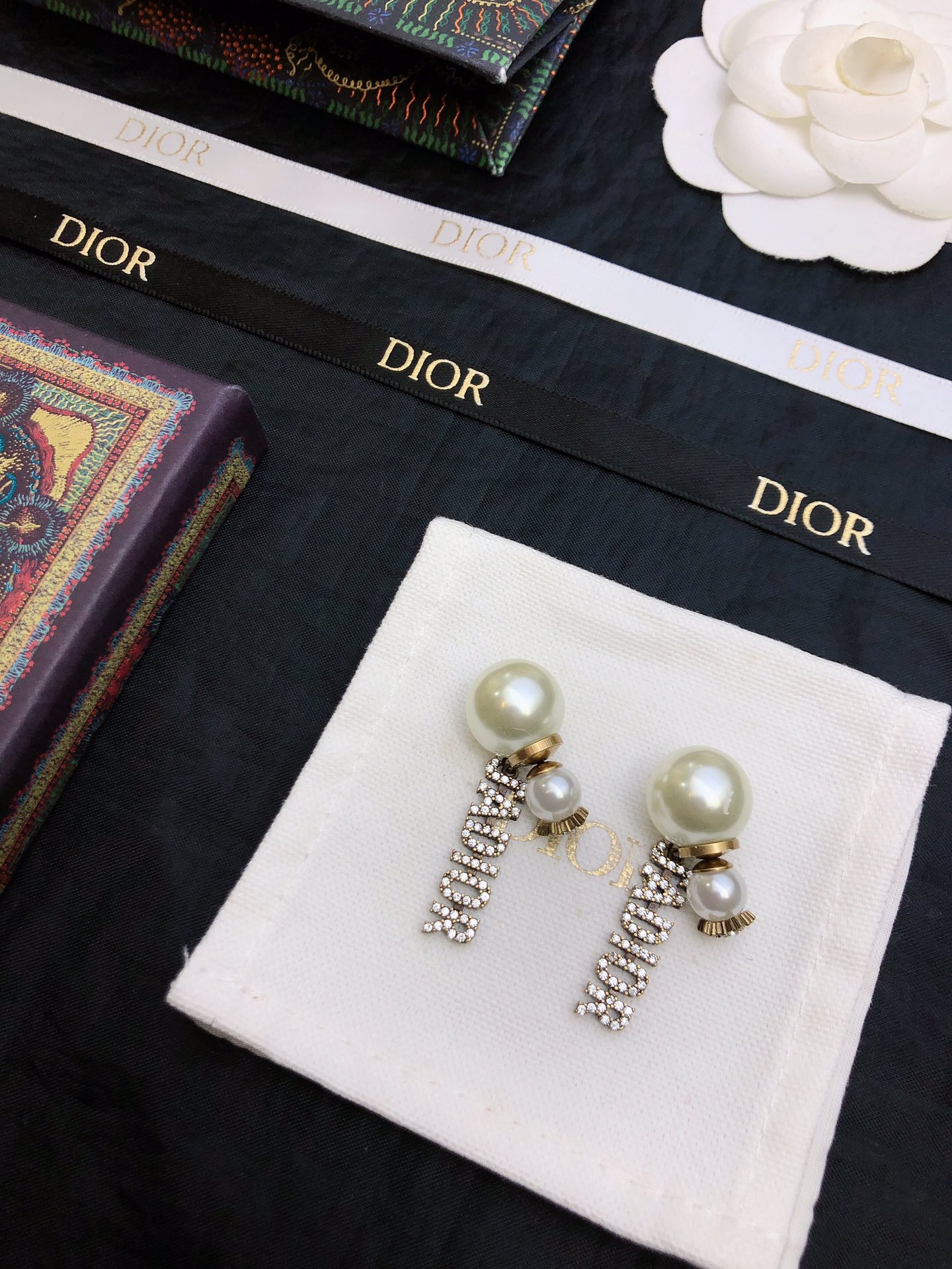 dior tribales silver pearl letter earrings