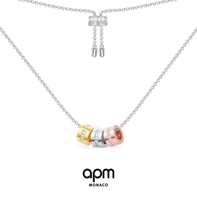  APm monaco 新品摩斯密码三色吊坠项链！潮酷的摩斯密码，让珠宝更显个性神秘，戒指饰有摩斯密码中