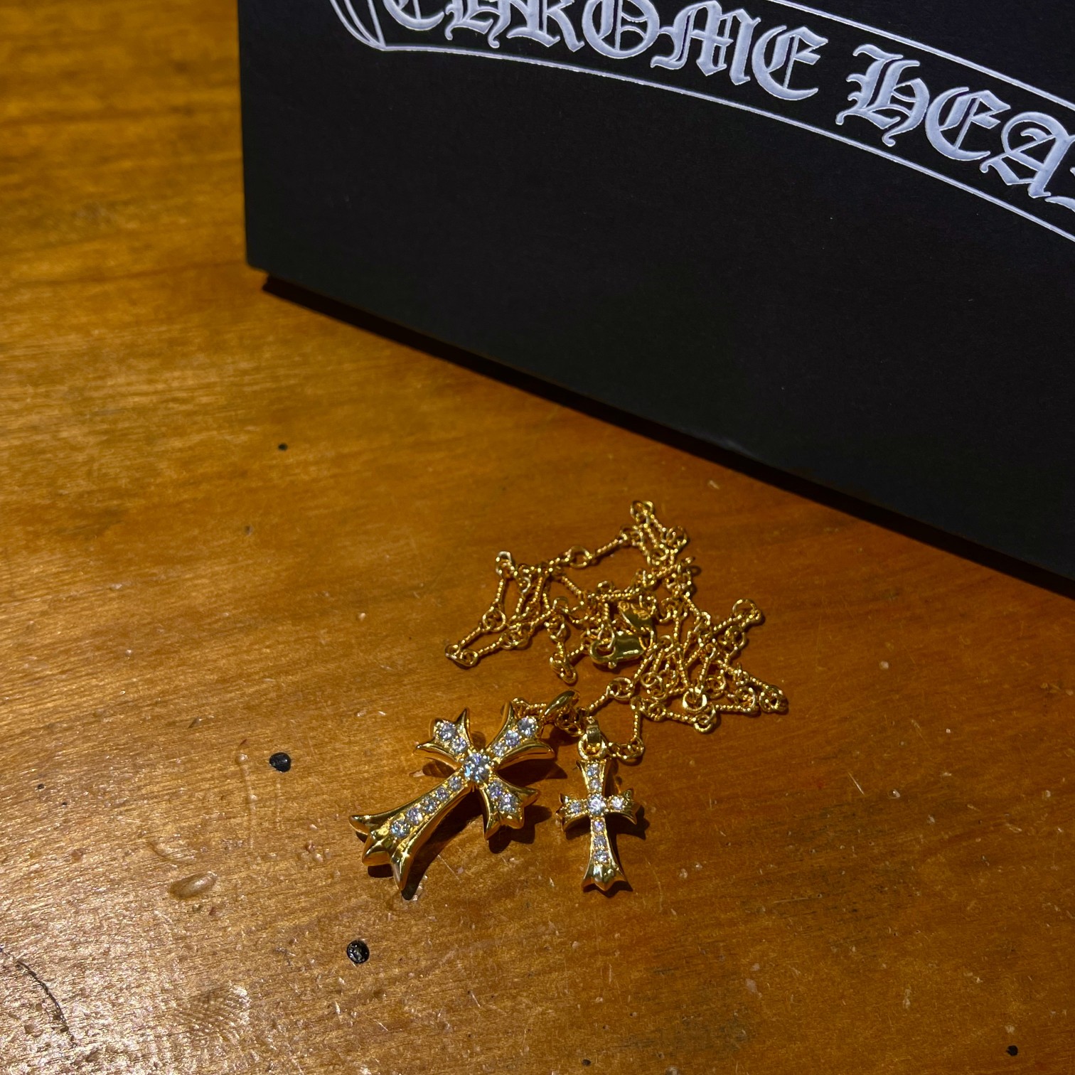 NO:106856,Croxin 22K chain, pure gold material, natural diamond, double-sized cross chain, eternal gold card, hot selling styles, specifications: 55, jewelry boutique, chrome hearts19860909克罗心 22K套链 纯金材质 天然钻石 双大小十字架套链 永恒金典 热卖款式 规格:55,饰品精品,chrome hearts,Jewelry