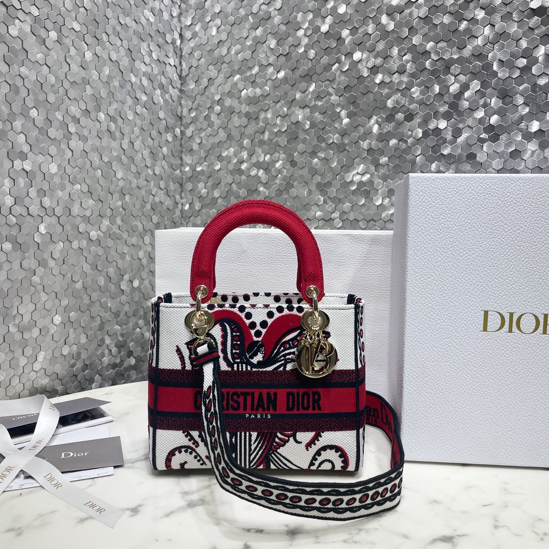 Dior Bags Handbags Gold White Embroidery Lady