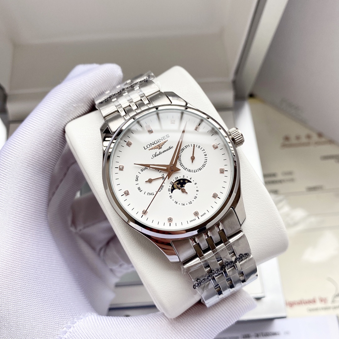全新升级 经典之作浪琴  Longines  男士腕表 全自动机械机芯 矿物强化玻璃 316L精钢表壳 精钢表带 时尚休闲 优雅大方 尺寸:直径40mm 厚度12mm