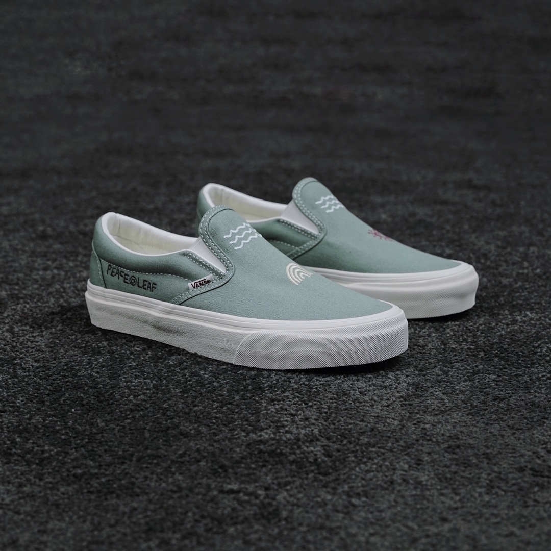 G0 Vans Slip- On 灰绿色刺绣范斯官方 懒人一脚蹬休闲硫化鞋