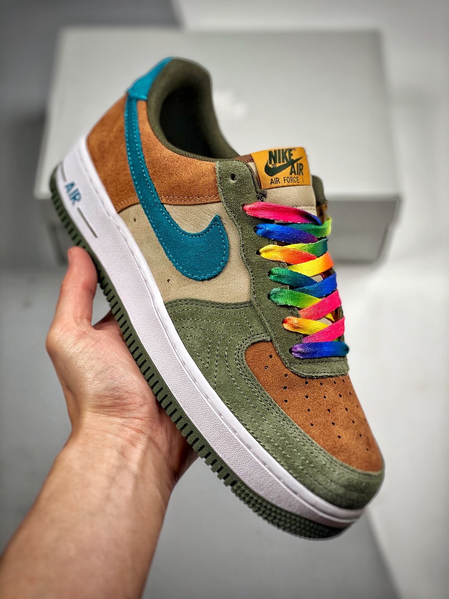 -3 NK Air Force 1 Fuerza Aérea Uno verde amarillo azul sincronización oficial nivel original horma original cartón orig…