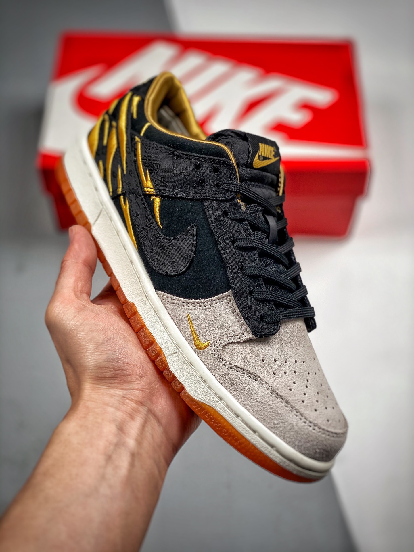 -5 Nike Dunk SB Low Negro y amarillo patrón de tigre #Etiqueta tejida de fábrica original Coincide con la versión origi…