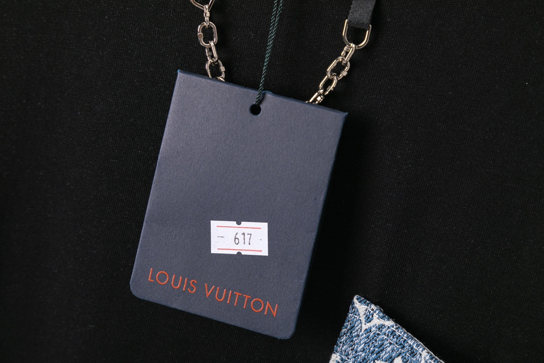 617#LV（男女同款）32S双纱爽全棉270克重高品质经典小链条+牛仔口袋工艺-颜色黑/白-码数XS-