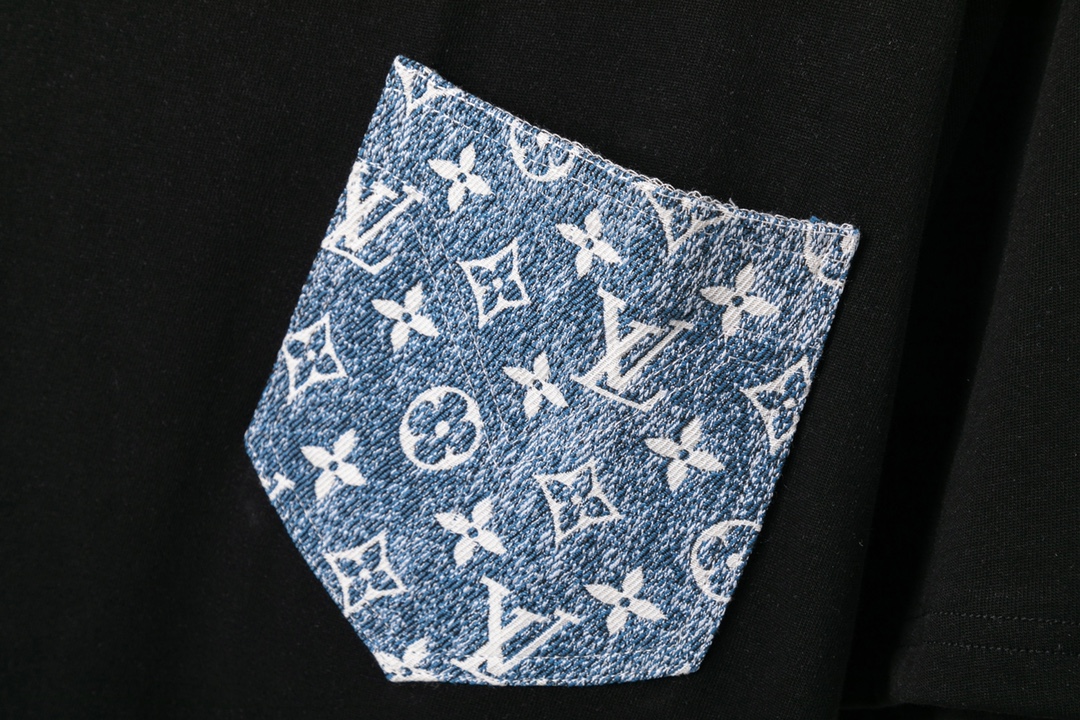617#LV（男女同款）32S双纱爽全棉270克重高品质经典小链条+牛仔口袋工艺-颜色黑/白-码数XS-