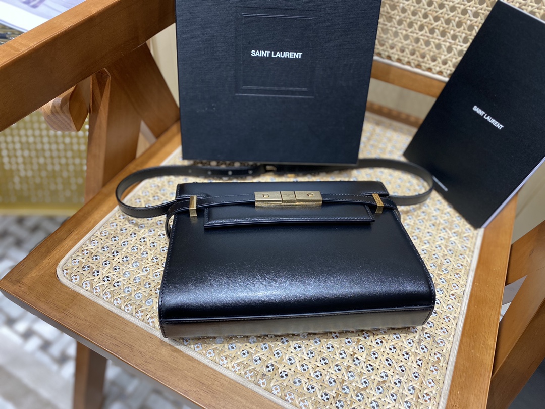 YSL 𝙈𝙖𝙣𝙝𝙖𝙩𝙩𝙖𝙣 𝟮𝟰𝙘𝙢 牙签纹法棍包 675626黑色/金扣