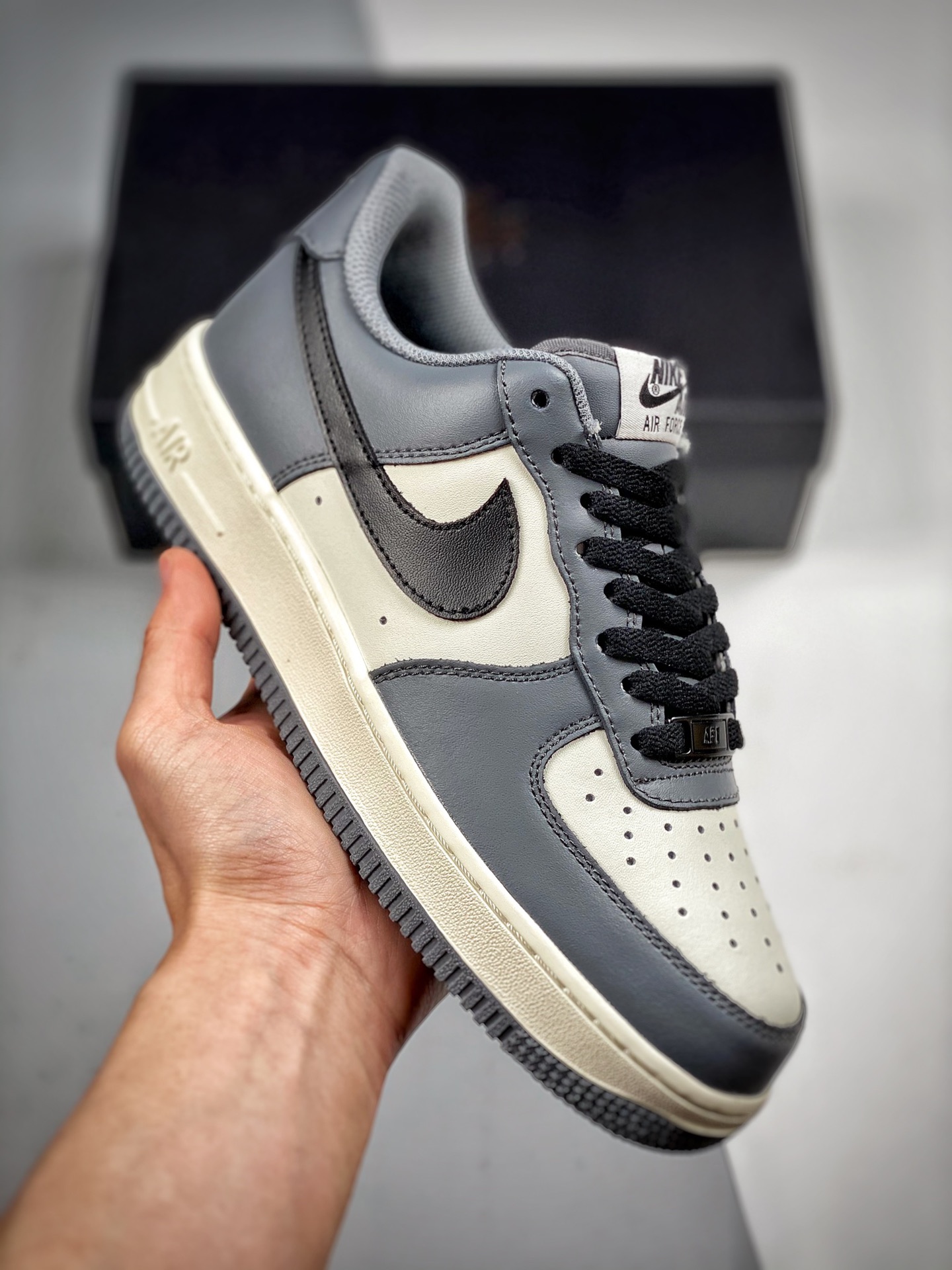 -3 NK Air Force 1 07 gris humo negro sincronización oficial nivel original horma original cartón original creando estil…