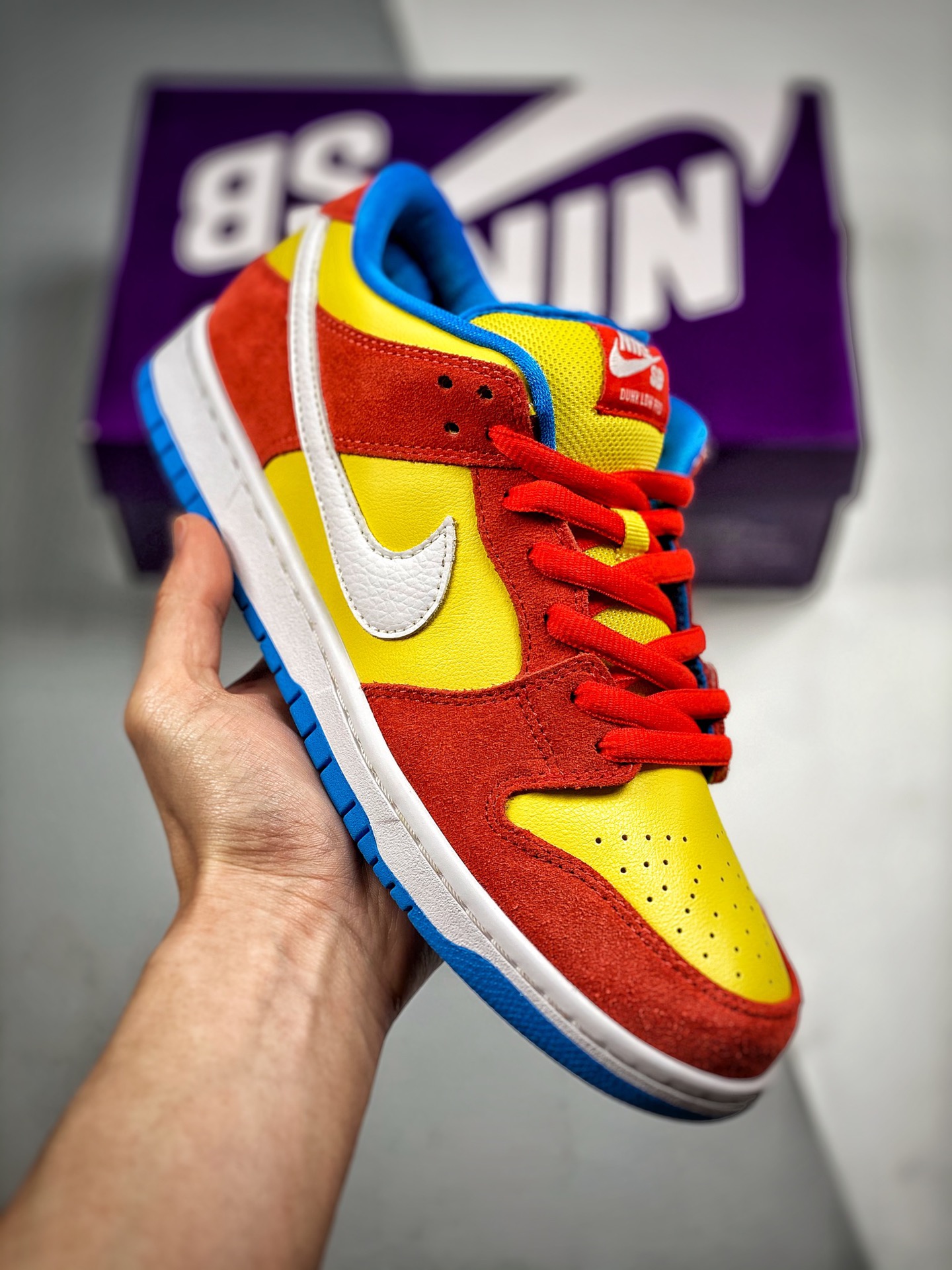 -4 Nk Dunk SB Low rojo, amarillo y azul. Producto original de fábrica grande, primer lanzamiento con fotos reales. Mate…