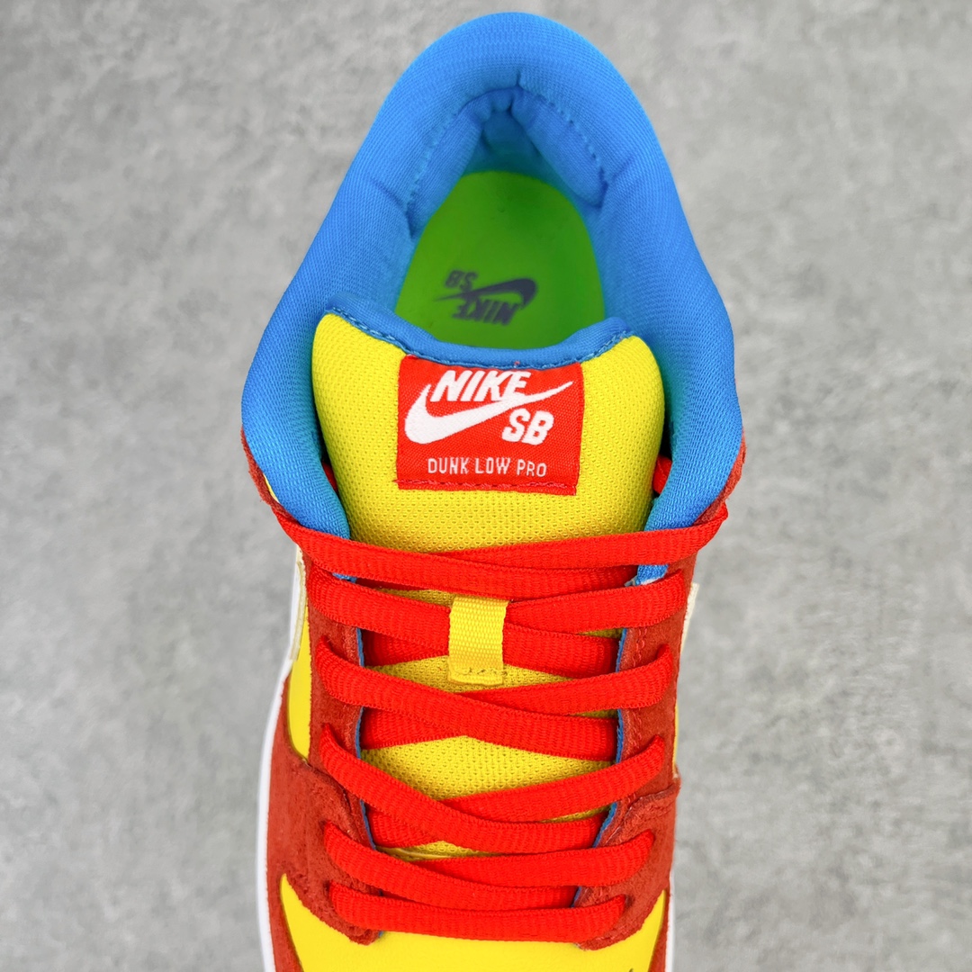 图片[5]-零售💰180 ＃G版福利特价‼NK SB Dunk Low \”Bart Simpson\” 辛普森黄橙蓝 BQ6817-602 毫无疑问市场中端王者 口碑大厂出品 品控大底版型不断改良更新 全套原纸板楦头开发 确保原汁原味 完美呈现DUNK版型 一比一鞋头弧度高度鞋身弧度 此版本只针对中端市场 皮料材质有所更替 其他数据细节工艺流程均保持一致 绝不口嗨 细节品控鞋型随意对比 独家私模官方第六代原厂航空铝磨具打磨大底 鞋头坡度极致还原 无解鞋型 原盒原配 圈内天花板工艺 原厂玻璃冲刀 超高清洁度 全鞋零毛边皮料切割 原厂中底布点胶 中底布拉帮走线遵循公司 SIZE：35.5 36 36.5 37.5 38 38.5 39 40 40.5 41 42 42.5 43 44 44.5 45 46 47.5 编码：by1936080-运动鞋