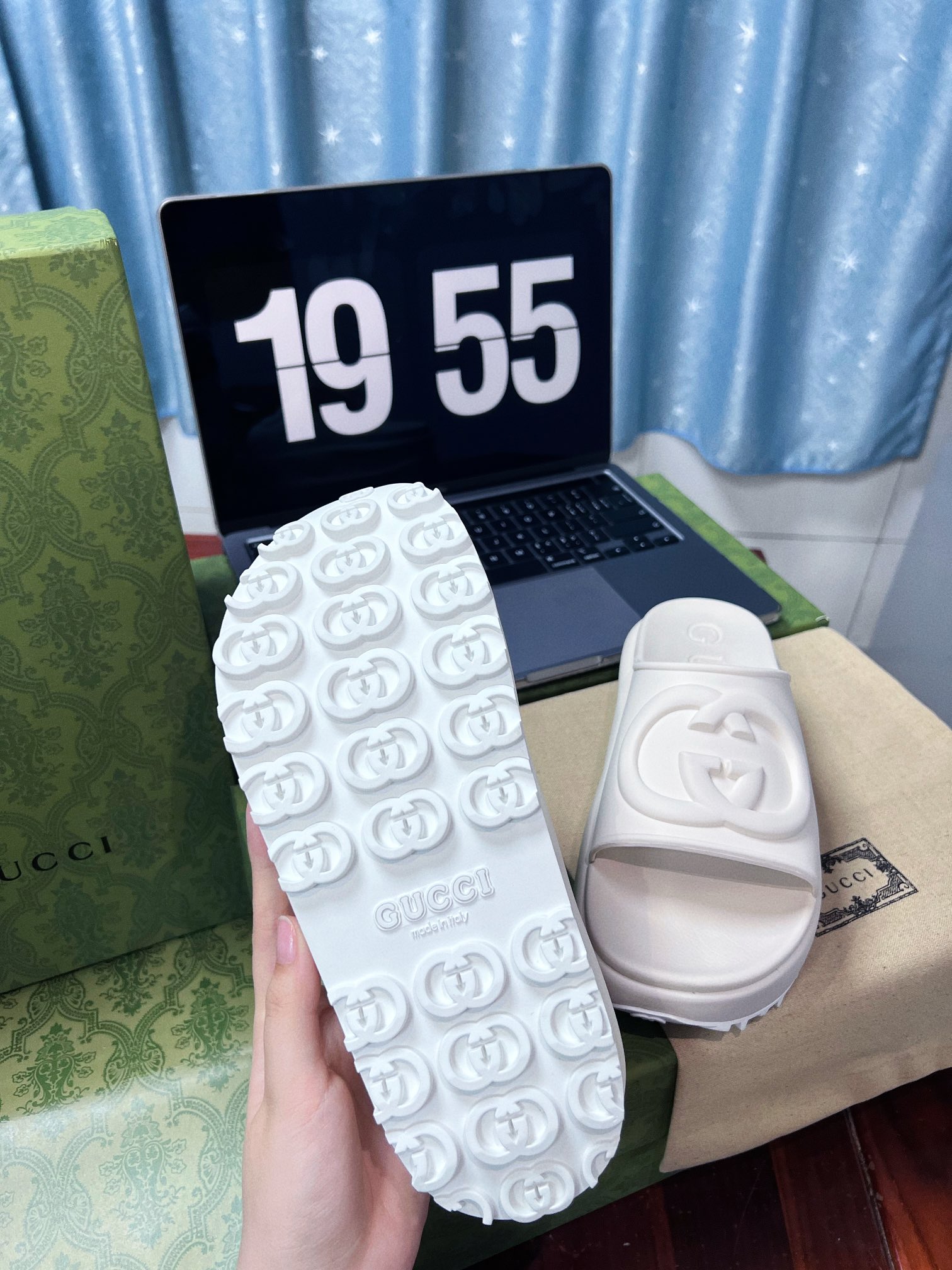 . Gucci Miami 2022 verano color macarrón zapatillas de fondo grueso Cómodo y versátil, color macarró