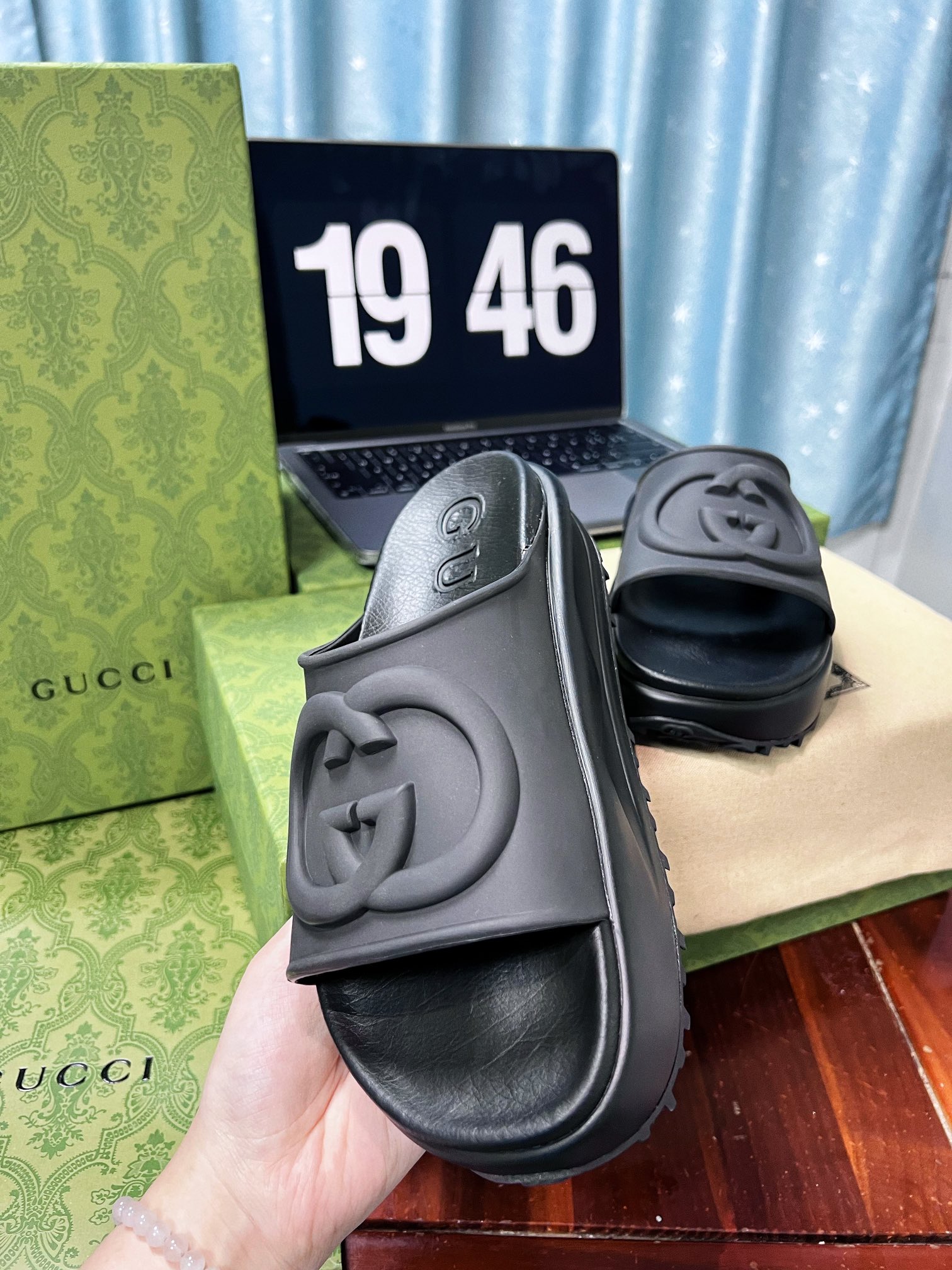 . Gucci Miami 2022 verano color macarrón zapatillas de fondo grueso Cómodo y versátil, color macarró