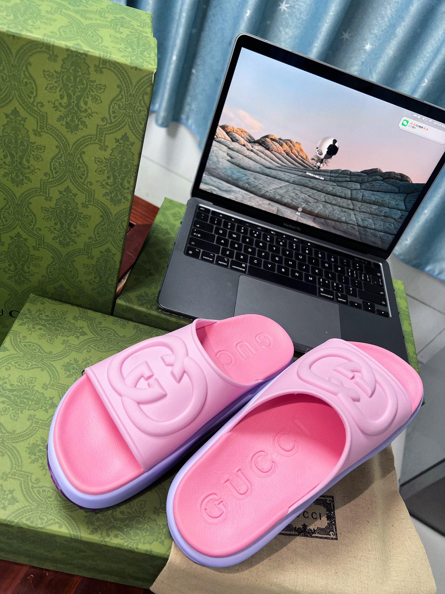 . Gucci Miami 2022 verano color macarrón zapatillas de fondo grueso Cómodo y versátil, color macarró