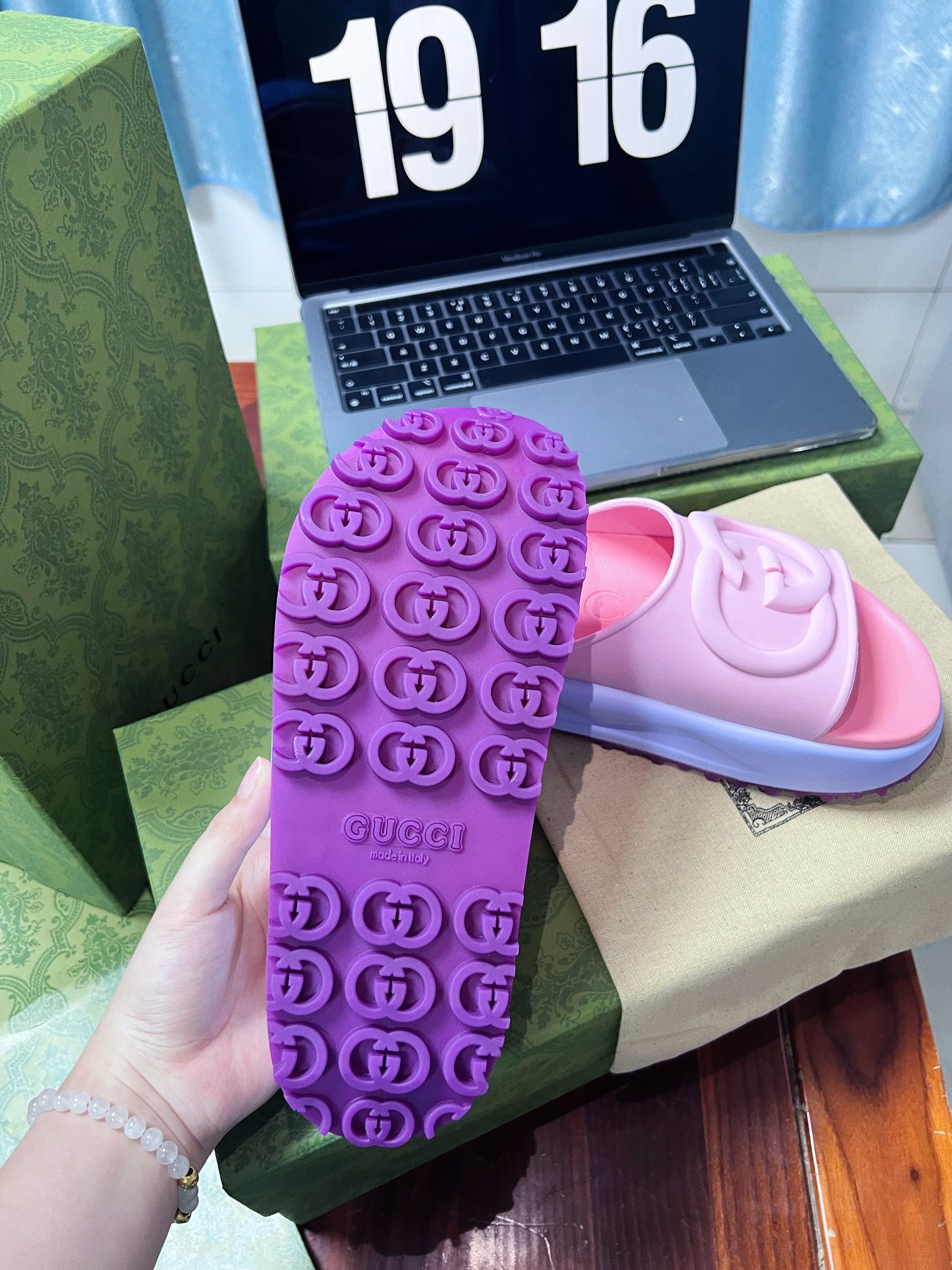 . Gucci Miami 2022 verano color macarrón zapatillas de fondo grueso Cómodo y versátil, color macarró