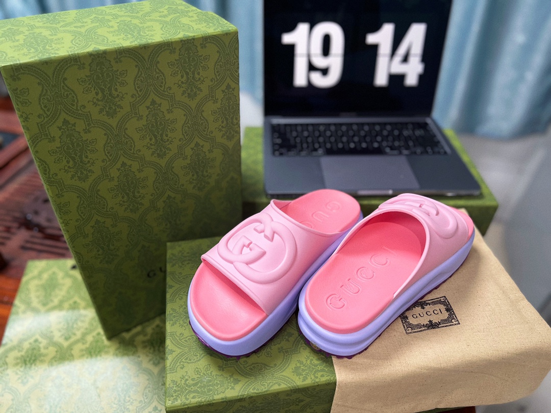 . Gucci Miami 2022 verano color macarrón zapatillas de fondo grueso Cómodo y versátil, color macarró