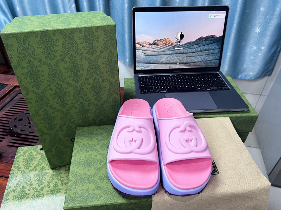 . Gucci Miami 2022 verano color macarrón zapatillas de fondo grueso Cómodo y versátil, color macarró