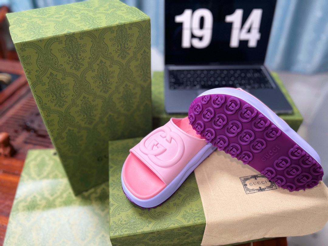 . Gucci Miami 2022 verano color macarrón zapatillas de fondo grueso Cómodo y versátil, color macarró