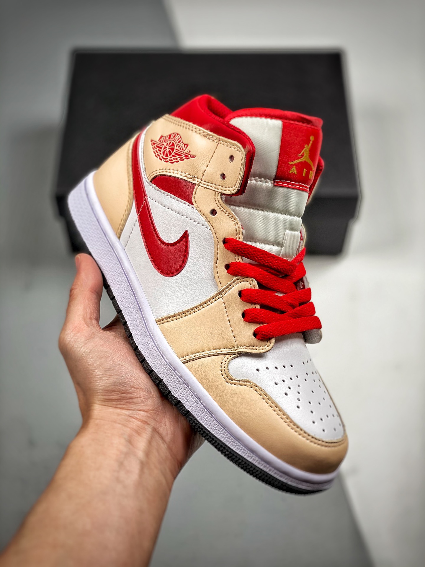 -4 Air Jordan 1 Mid amarillo y blanco, serie media, nuevo lote, suela original con molde original, cuero personalizado …