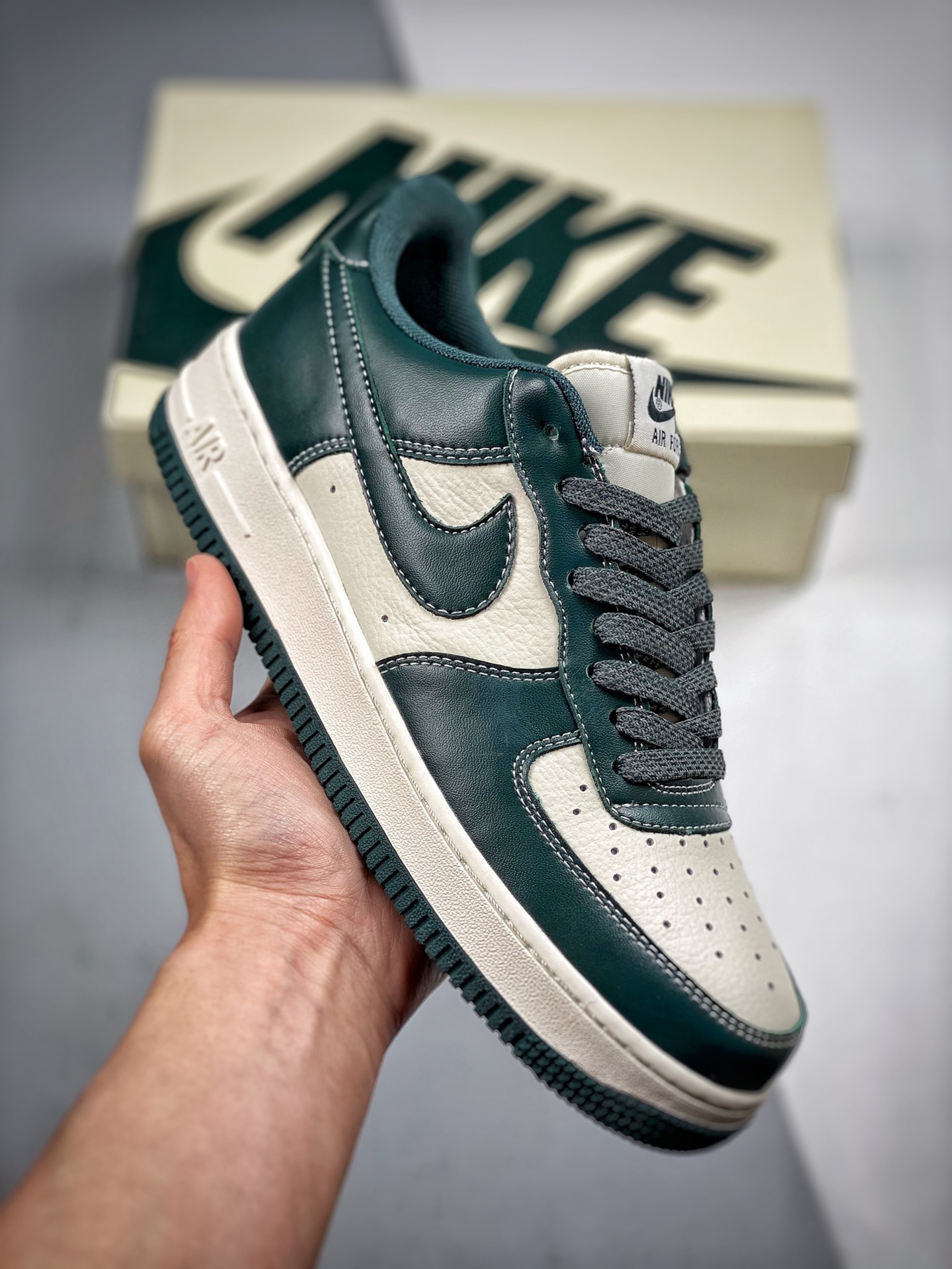 -3 NK Air Force 1 07 Beige verde oscuro, cielo estrellado, sincronizado oficialmente, nivel original, horma y plantilla…