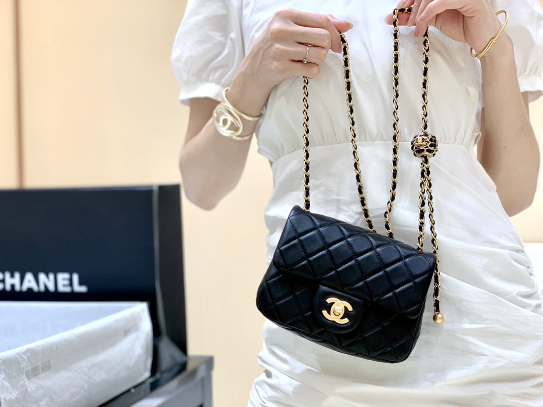Chanel Flap Bag CF Mini羊皮方胖子金球包 AS1786黑色