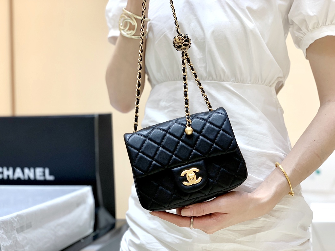 Chanel Flap Bag CF Mini羊皮方胖子金球包 AS1786黑色