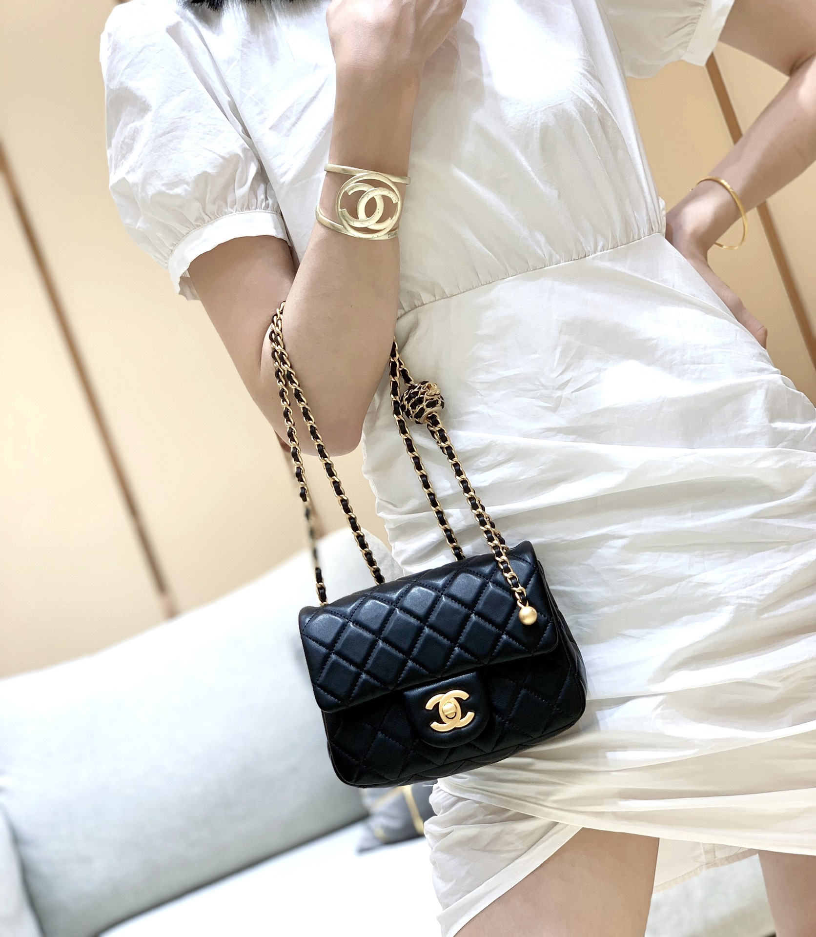 Chanel Flap Bag CF Mini羊皮方胖子金球包 AS1786黑色
