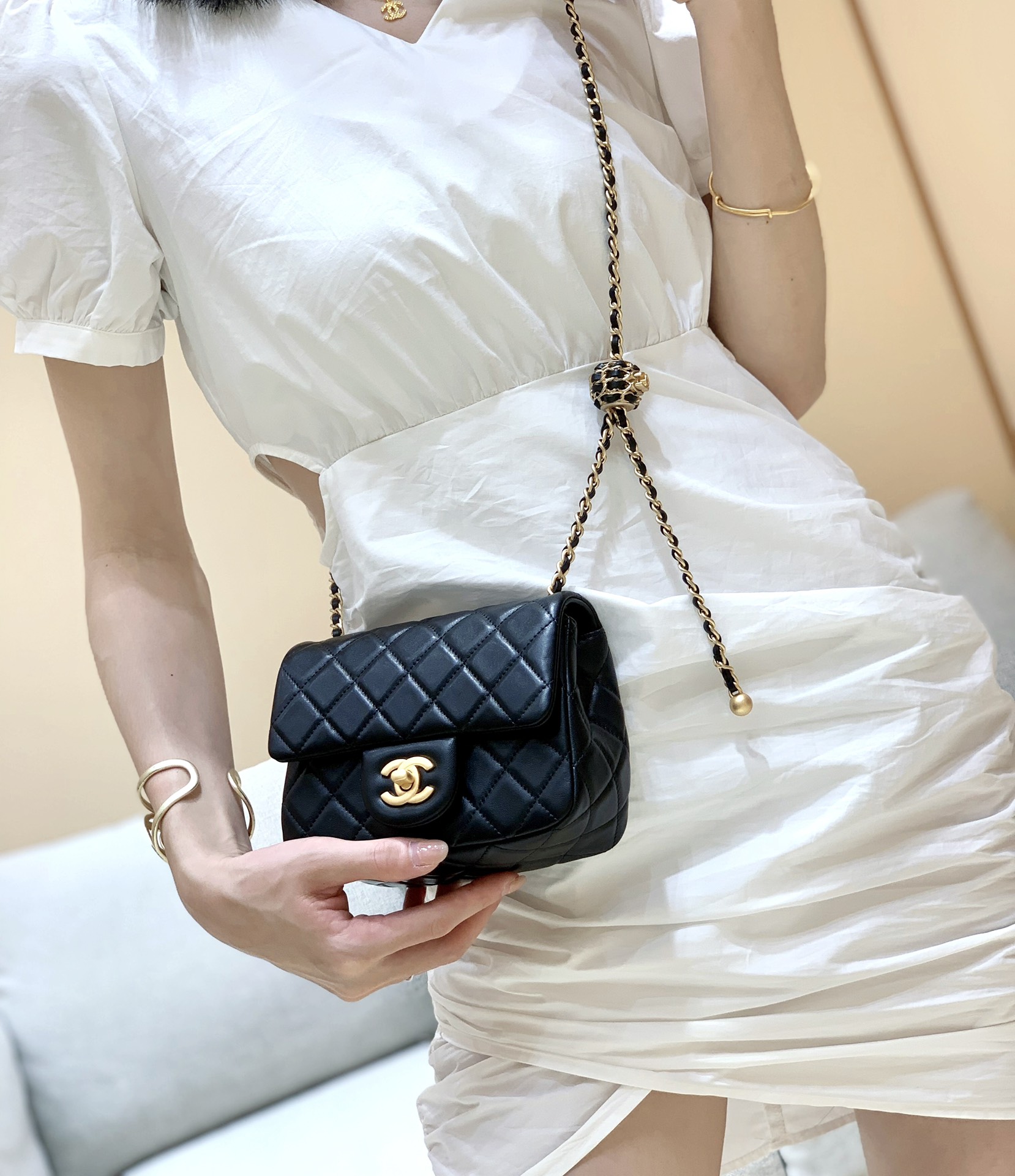 Chanel Flap Bag CF Mini羊皮方胖子金球包 AS1786黑色