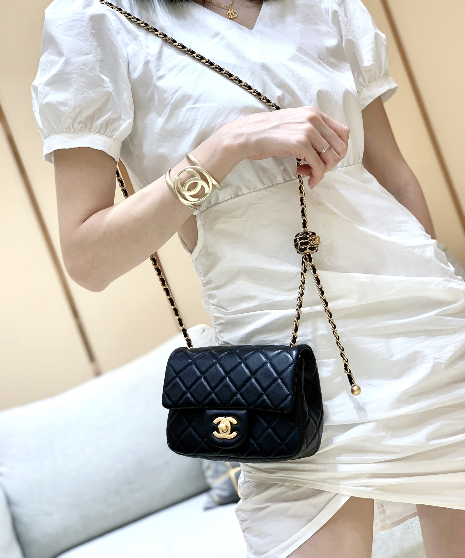 Chanel Flap Bag CF Mini羊皮方胖子金球包 AS1786黑色
