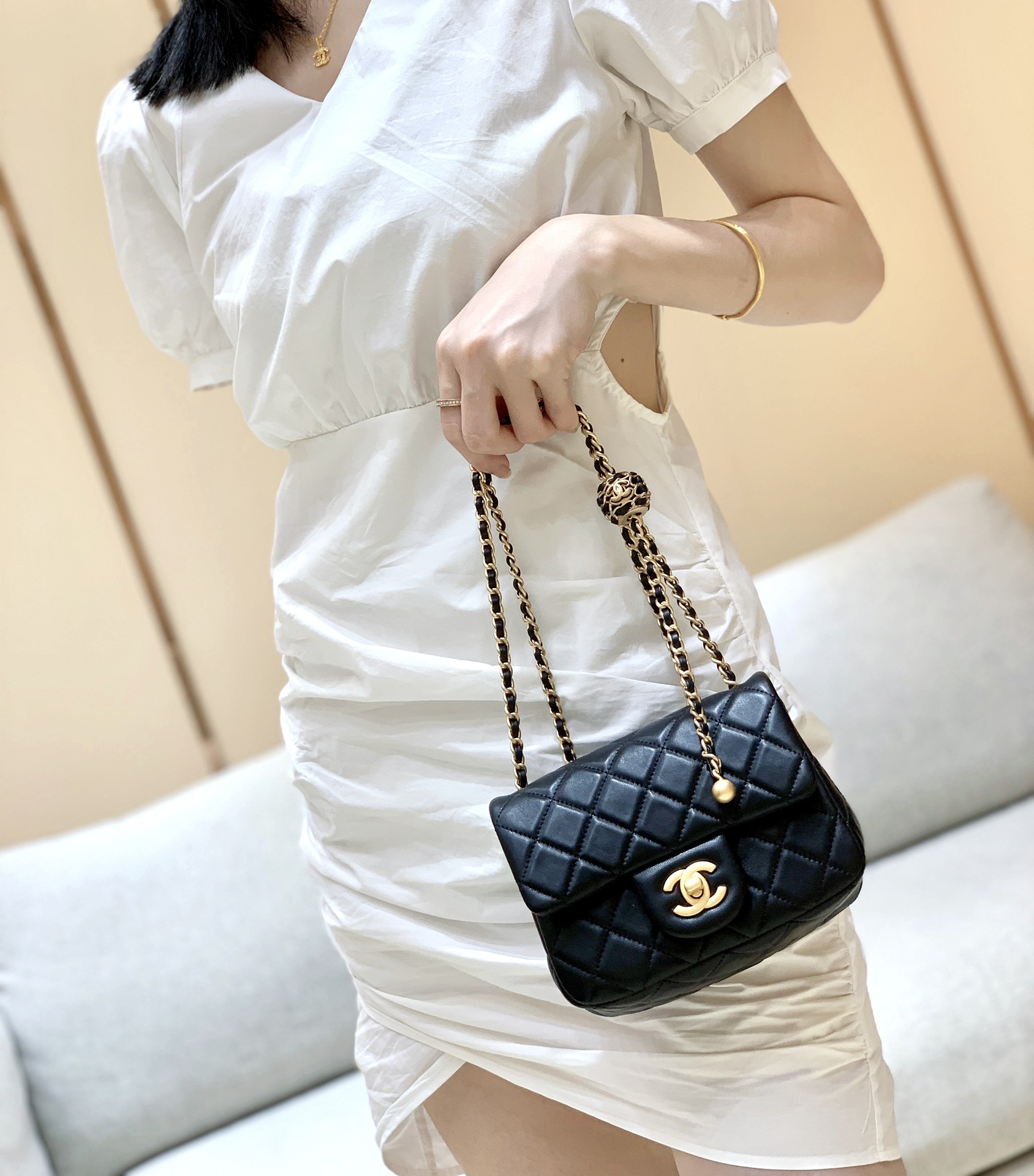 Chanel Flap Bag CF Mini羊皮方胖子金球包 AS1786黑色