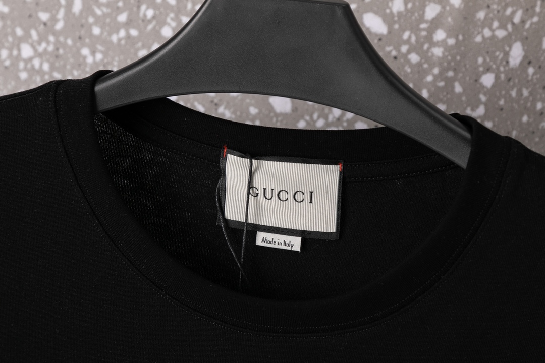 607#Gucci（男女同款）32S双纱爽全棉270克重高品质数码直喷闪电双色工艺-颜色黑/杏-码数XS