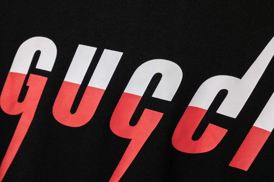 607#Gucci（男女同款）32S双纱爽全棉270克重高品质数码直喷闪电双色工艺-颜色黑/杏-码数XS
