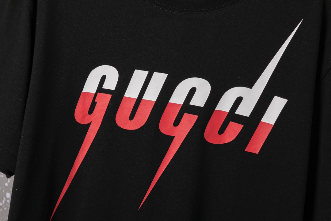 607#Gucci（男女同款）32S双纱爽全棉270克重高品质数码直喷闪电双色工艺-颜色黑/杏-码数XS