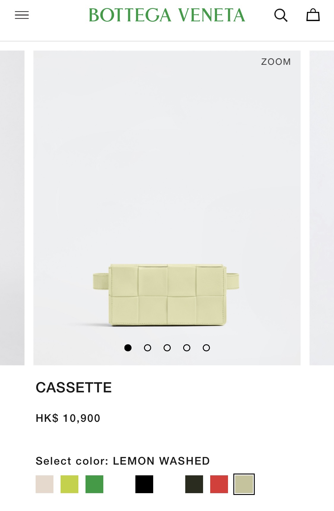 Bottega Veneta CASSETTE 油蜡皮四格腰包 651053水洗柠檬黄