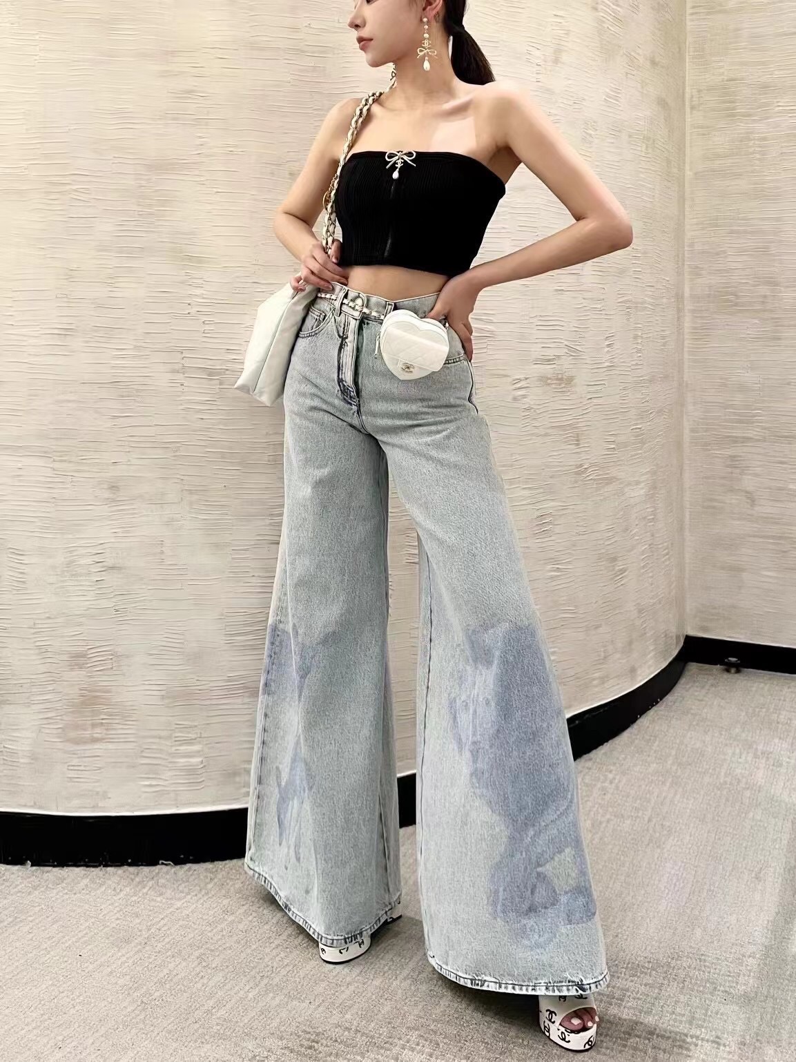 新款☑️CHANEL香奈儿 金色 双c蝴蝶结 耳钉耳环