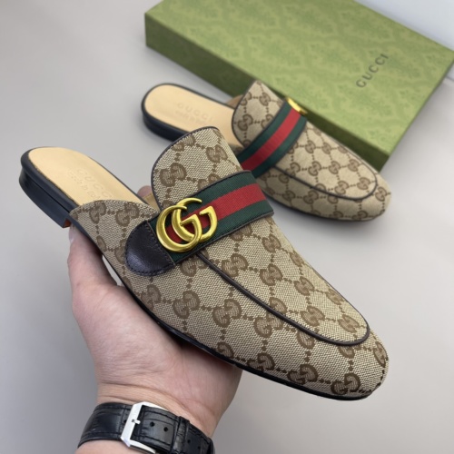 Gucci Men's Jordaan GG Supreme Canvas Loafer Mules With Gold-Tone Hardware 1 Gucci Men's Jordaan GG Supreme Canvas Loafer Mules With Gold-Tone Hardware