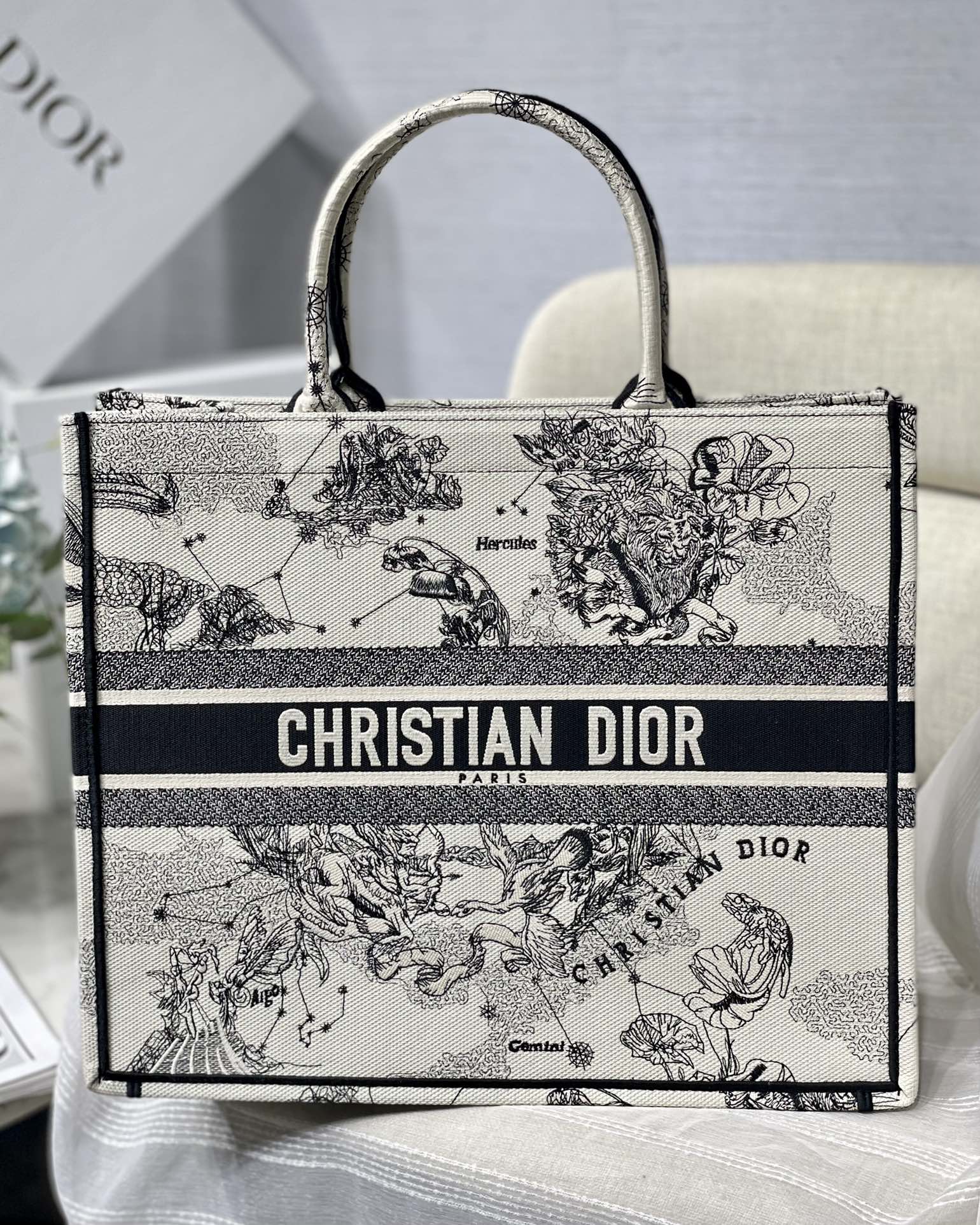Dior Book Tote Large Zodiac Embroidery Tote Bag