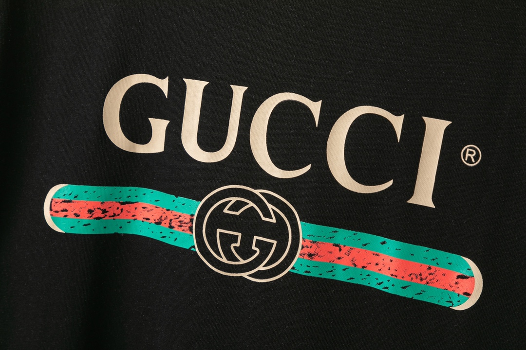618#Gucci（男女同款）32S双纱爽全棉270克重高品质数码直喷周年纪念经典logo工艺-颜色黑/