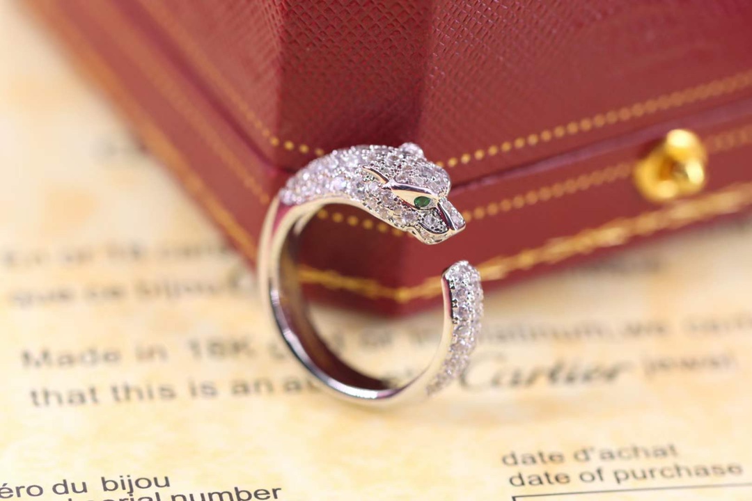 Cartier Cartier 高‮珠级‬宝系列 银‮猎色‬豹 全‮豹钻‬子戒指