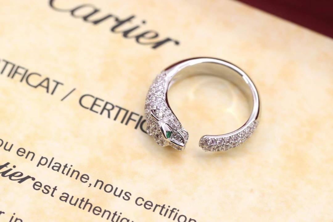 Cartier Cartier 高‮珠级‬宝系列 银‮猎色‬豹 全‮豹钻‬子戒指