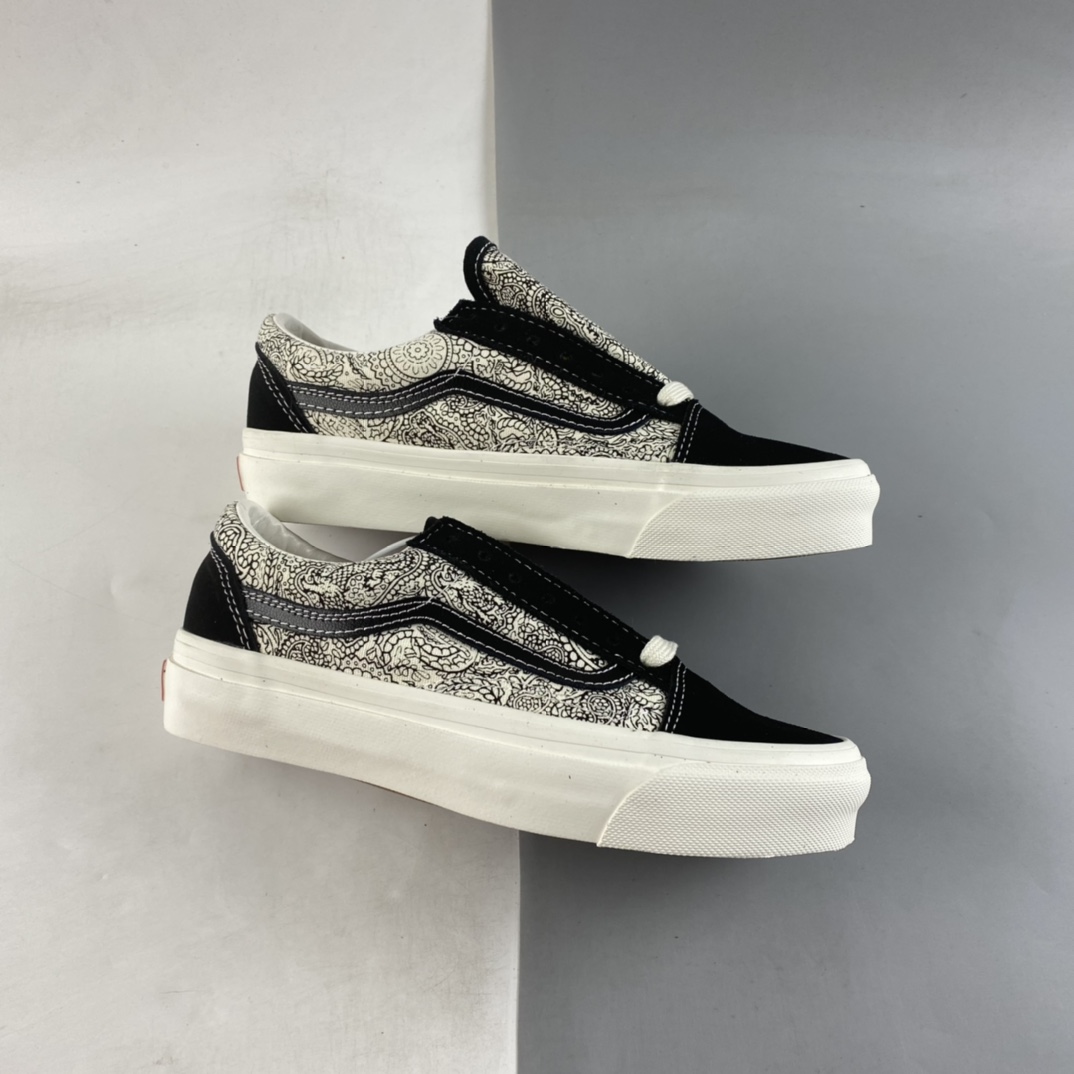 Vans Old Skool Black and White Dragon Pattern Paisley Cashew Flower Casual Sneakers VN0A4P3XB54