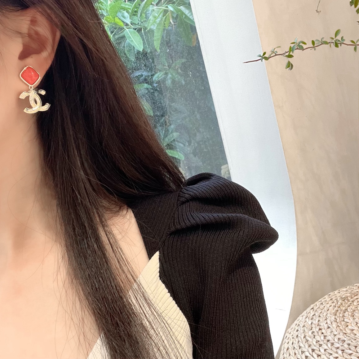 新款☑️CHANEL香奈儿 双c 粉色菱形 耳钉耳环