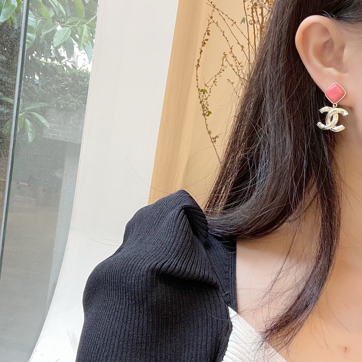 新款☑️CHANEL香奈儿 双c 粉色菱形 耳钉耳环