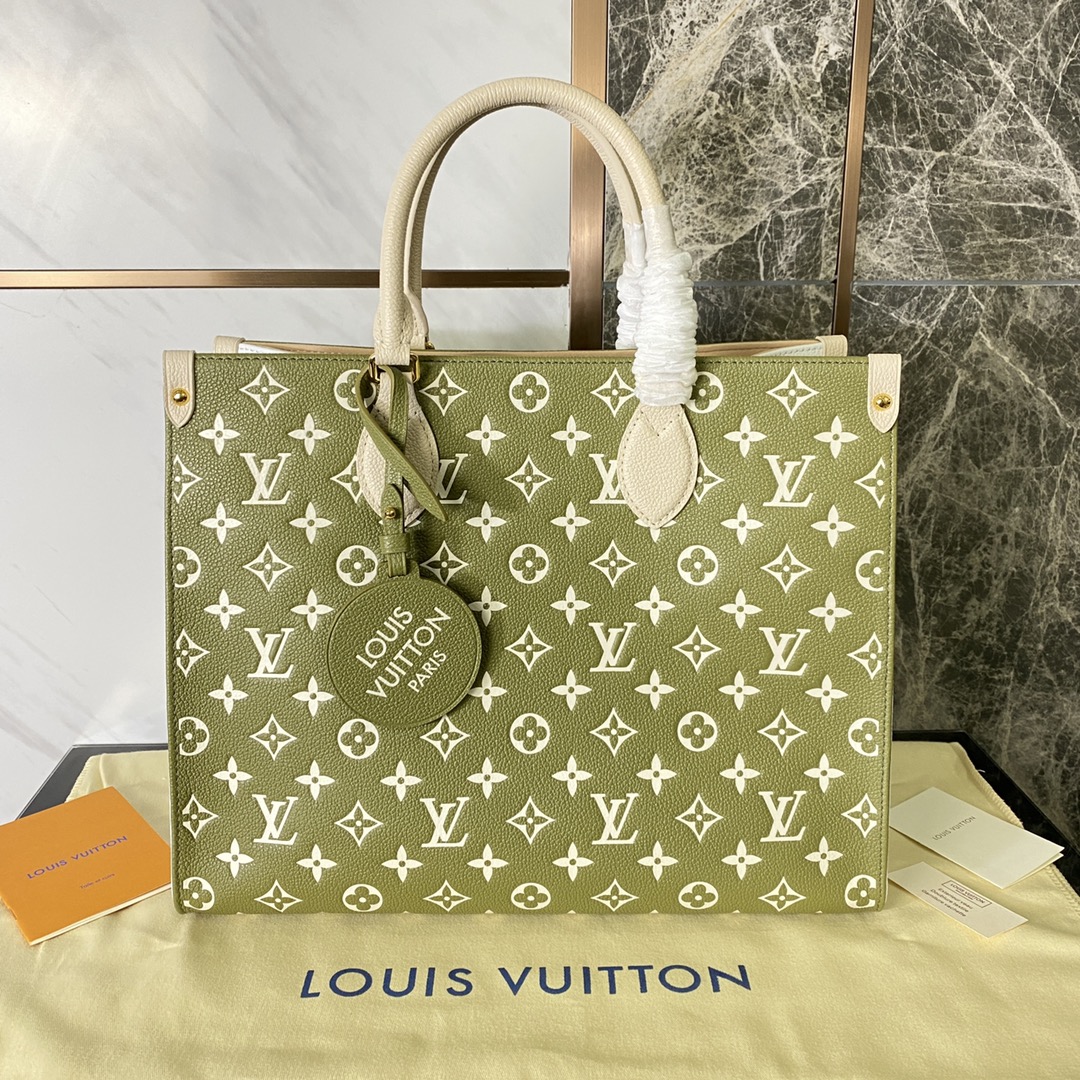 Louis Vuitton LV Onthego Bags Handbags Green Pink Printing Empreinte​ Cowhide M46128
