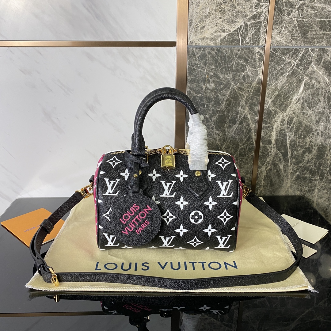 Louis Vuitton LV Speedy Bags Handbags Black Green Printing Empreinte​ Cowhide M46118