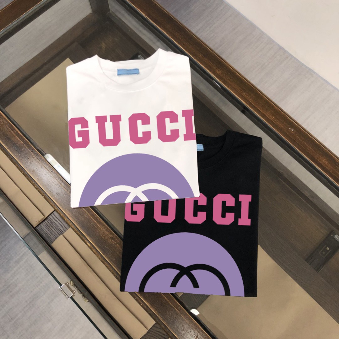 Gucci Clothing T-Shirt Black White Men Cotton Summer Collection Fashion Short Sleeve