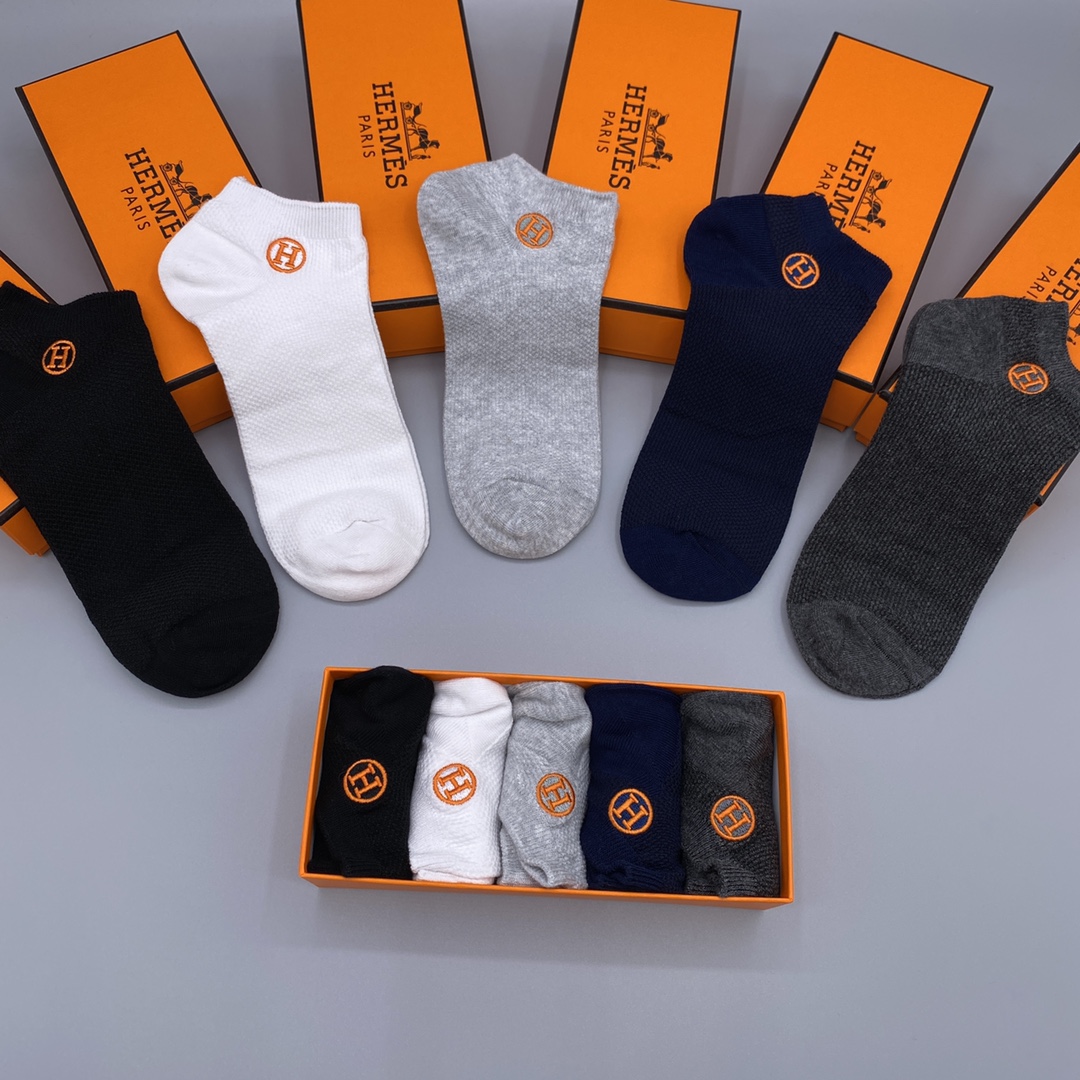 Hermès Original Ankle Socks - Premium Cotton, Anti-Odor, Five Pairs Per Box 7 i1650430607 1026 5
