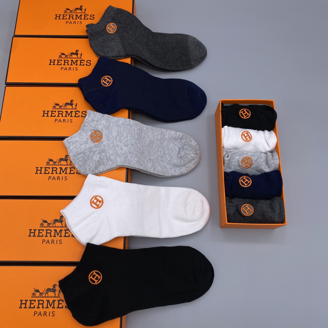 Hermès Original Ankle Socks - Premium Cotton, Anti-Odor, Five Pairs Per Box 10 i1650430607 8660 8